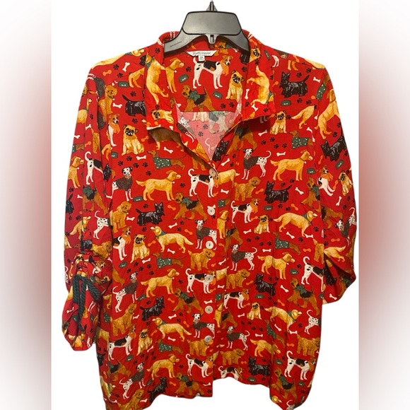 John Mark Red Long sleeve Pattern Doggies S 2X - Picture 1 of 6